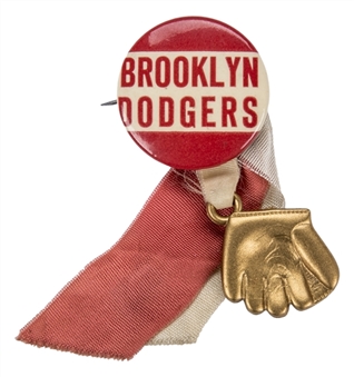 Vintage Brooklyn Dodgers Button Pin and Gold Glove 